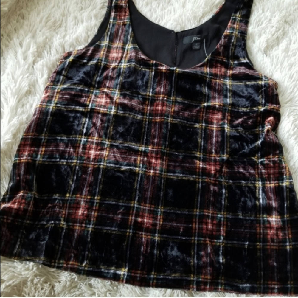 J. Crew tartan plaid velvet holiday top New 4